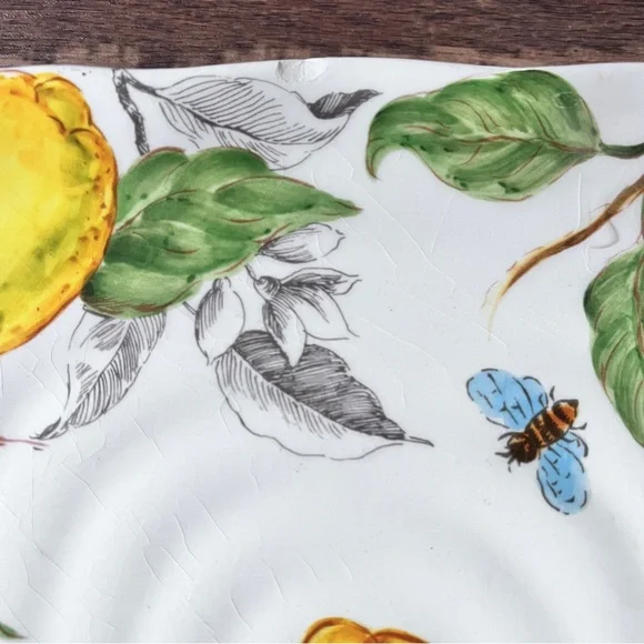 Maxcera Sketch Lemon Shabby Chic Dinner Desert Appetizer Square Plates Set of 4 - Picture 7 of 15